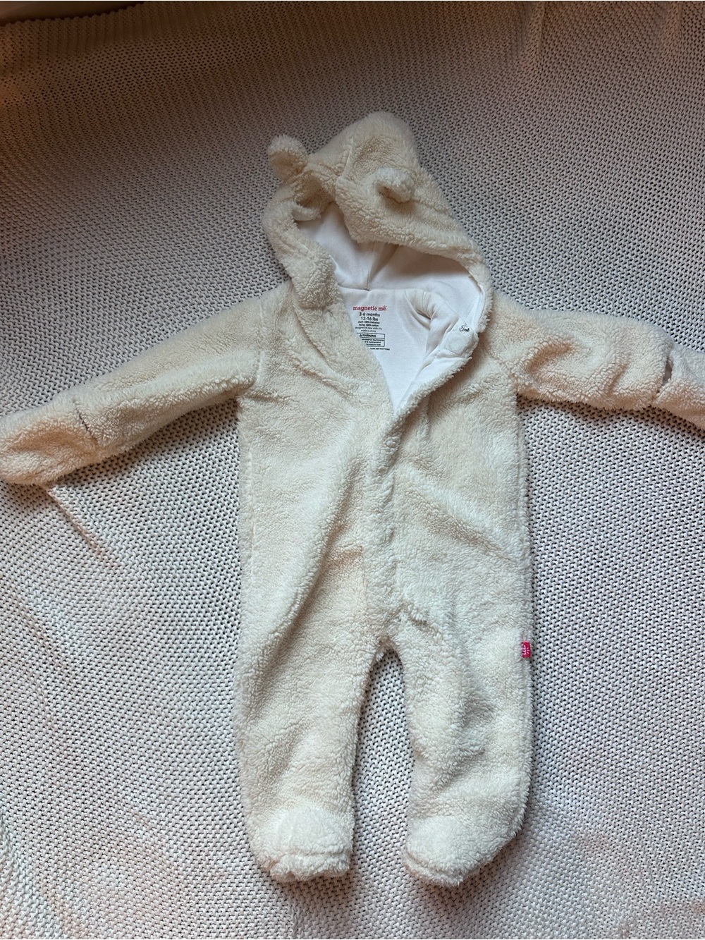 3-6 Months Magnetic Me Cream Fleece Baby Footed One-Piece with Hood